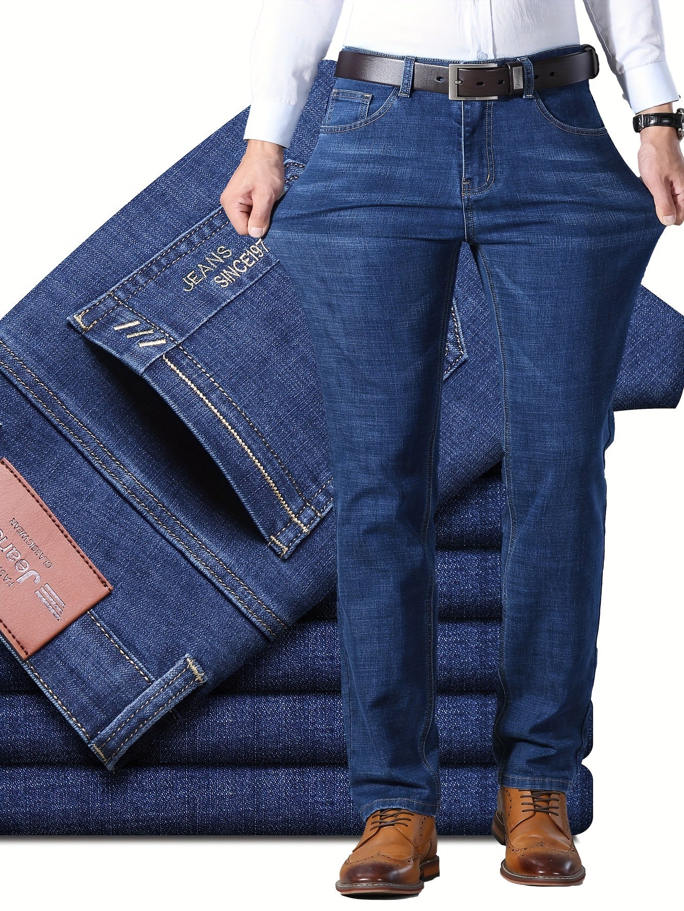 Mens Slim-Fit Solid Denim Jeans - Soft, Slightly Stretchy, Comfortable, and Versatile - Perfect for Outdoor Casual Daily Wear, Hand Wash or Dry Clean, All-Season, Cotton Blend Fabric, Woven Construction