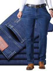 Mens Slim-Fit Solid Denim Jeans - Soft, Slightly Stretchy, Comfortable, and Versatile - Perfect for Outdoor Casual Daily Wear, Hand Wash or Dry Clean, All-Season, Cotton Blend Fabric, Woven Construction