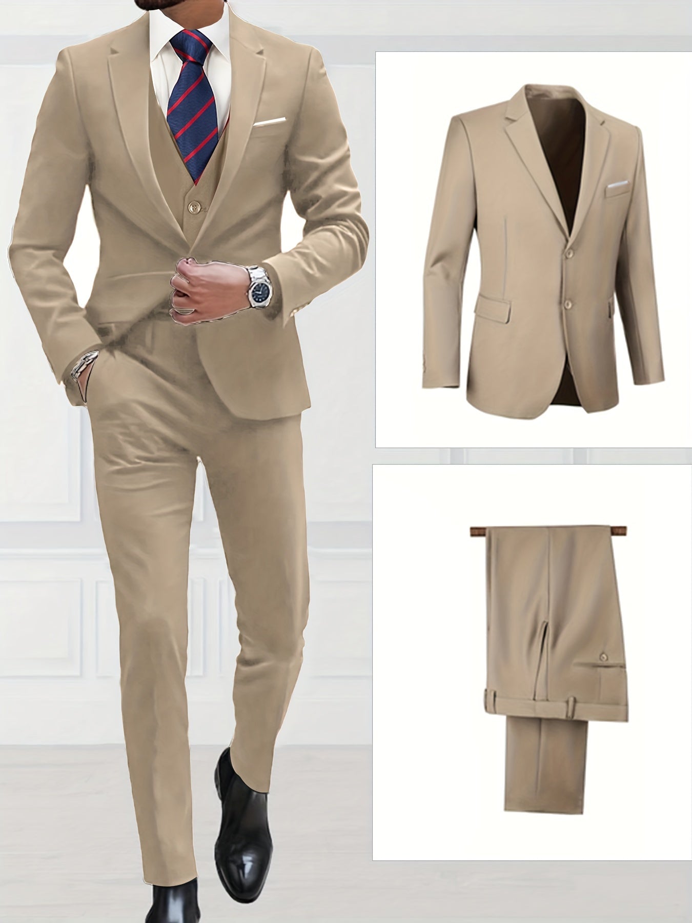 Two-Piece Classic Fit Suit Set for Men - Premium Quality, Comfortable Pants and Jacket - Ideal for Business, Wedding, and Formal Events