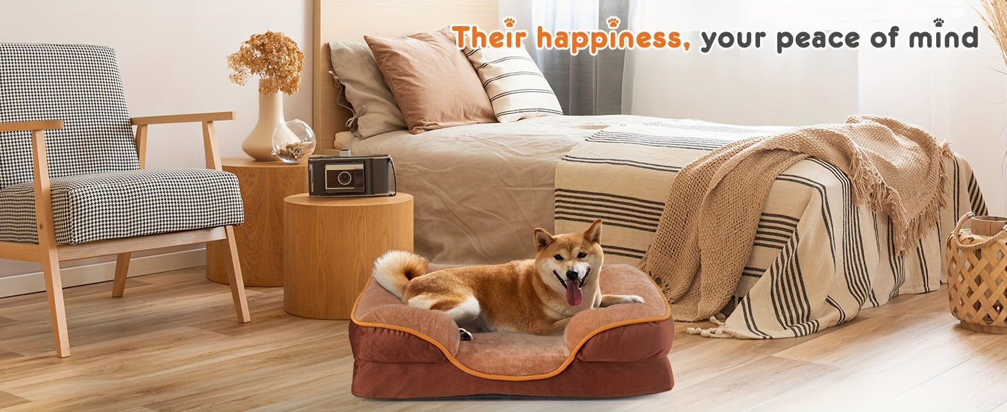 Large Luxury Orthopedic Dog Bed - Washable Sofa Bed with Supportive Foam, Detachable Cover, Waterproof Lining, and Non-slip Bottom for Small to Large Dogs in 4 Sizes