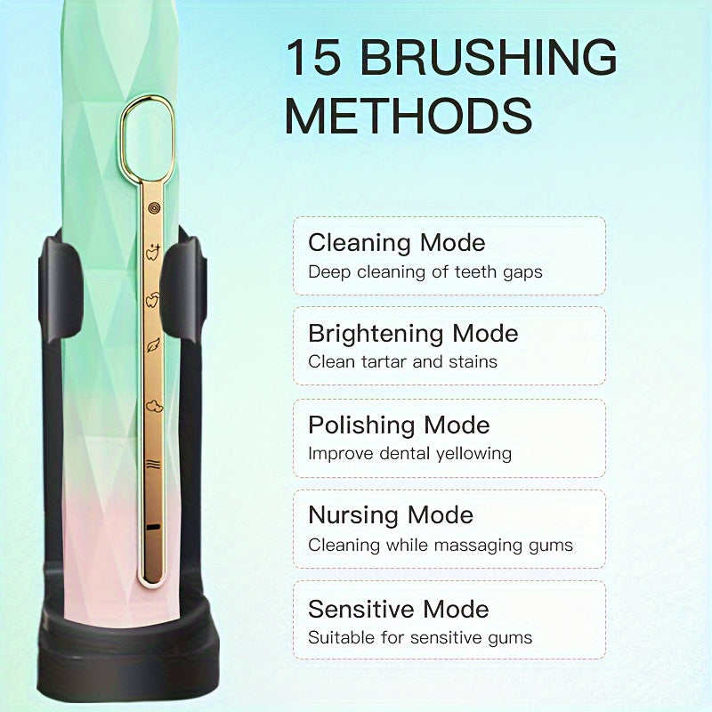 IPX8 Waterproof Acoustic Electric Toothbrush USB Rechargeable Couple Rechargeable Metal Shaft Adult Man And Woman Rechargeable Toothbrush Intelligent Timer 10 Replaceable Toothbrush Heads 5 Colors A Toothbrush Base A Portable