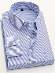 Classic Men's Long Sleeve Striped Shirt - Polyester Non-Stretch Fabric, Button Detail, Casual & Business Style Essential