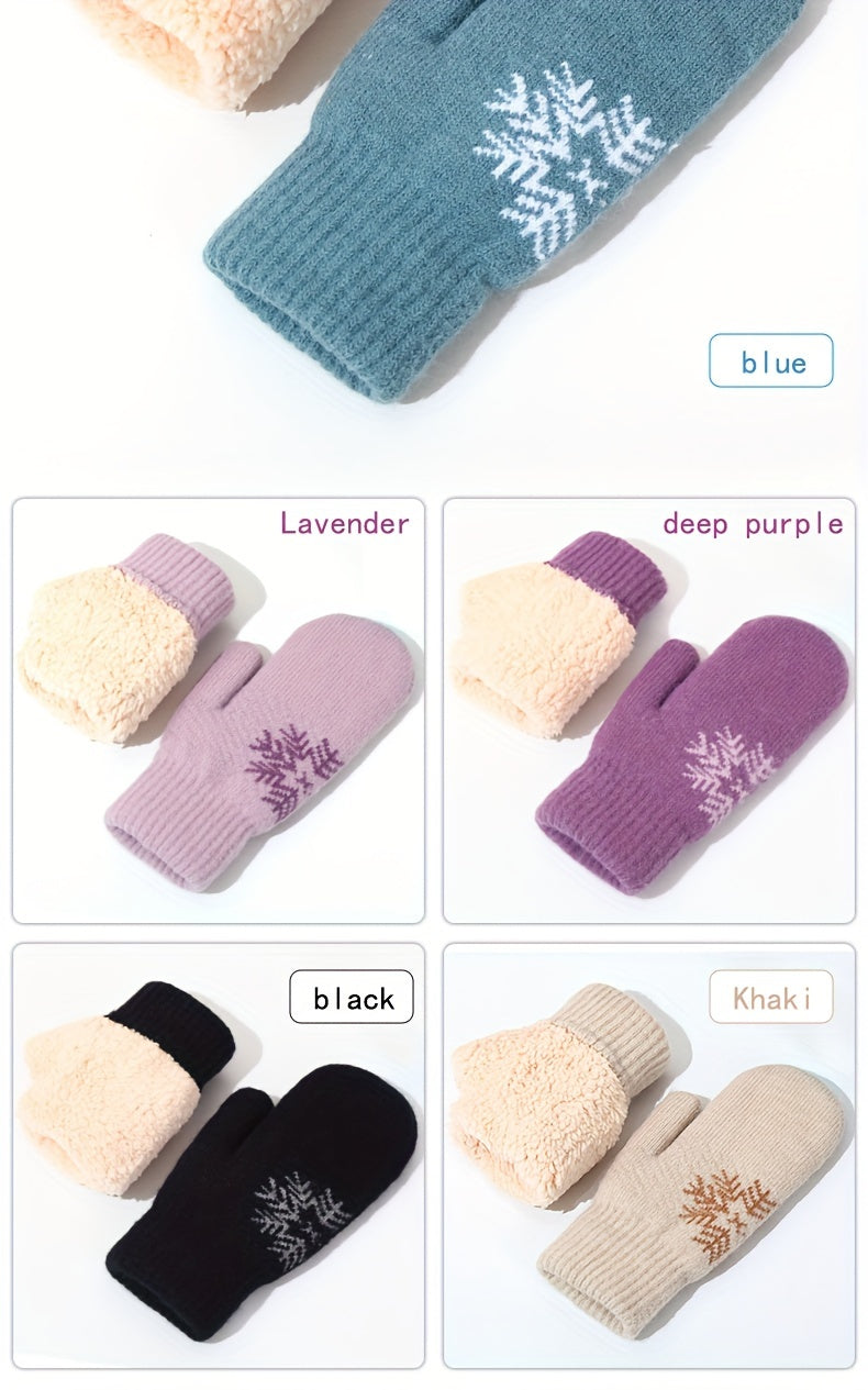 Cozy Knit Snowflake Gloves - Thick, Warm & Windproof for Winter | Full-Finger Touchscreen Mittens with Elastic Cuff | Perfect for Outdoor Activities