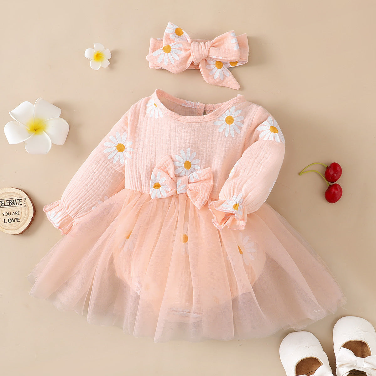 Girls Spring And Summer Floral Long Sleeve Dress