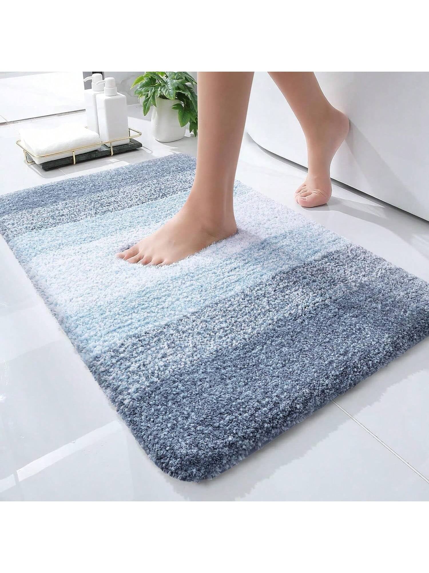 OLANLY Luxury Bathroom Rugs Mat 23.6X15.7, Extra Soft and Absorbent Microfiber Bath Rugs, Non-Slip Plush Shaggy Bath Carpet, Machine Wash Dry, Bath Mat for Bathroom Floor, Tub and Shower, Grey