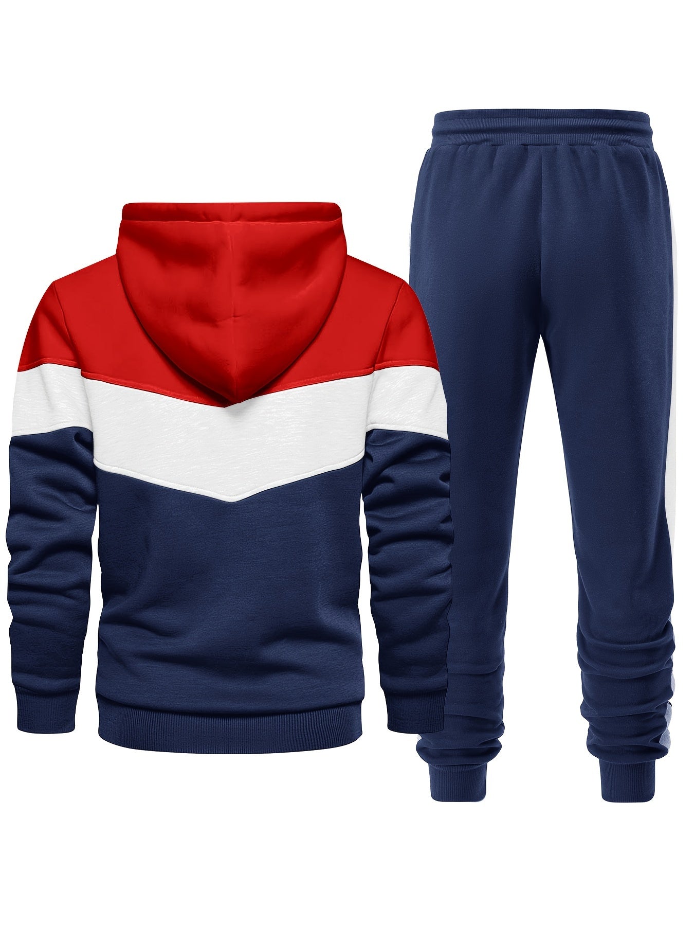 2-piece Color Block Men's Athletic Tracksuit Set, Casual Long Sleeve Hoodie With Drawstring And Jogging Pants Set For Gym Workout Running