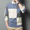 Men's Two-piece Color Stitching Turnover Neck Plaid Sweater