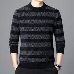 Brushed Hoody Men's Round Neck Striped Long Sleeve