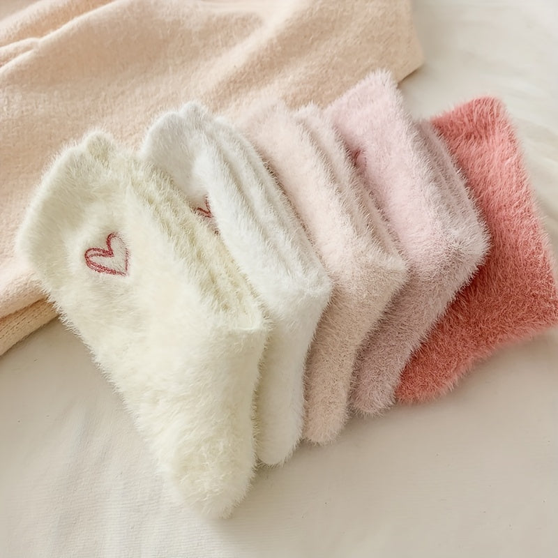 5 Pairs of Ultra-Soft, Plush, and Thick Mid-Length Womens Socks - Warm, Cold-Resistant, and Cozy for Autumn and Winter - Ideal for Home, Sleep, Floor, and Long Tube Wear