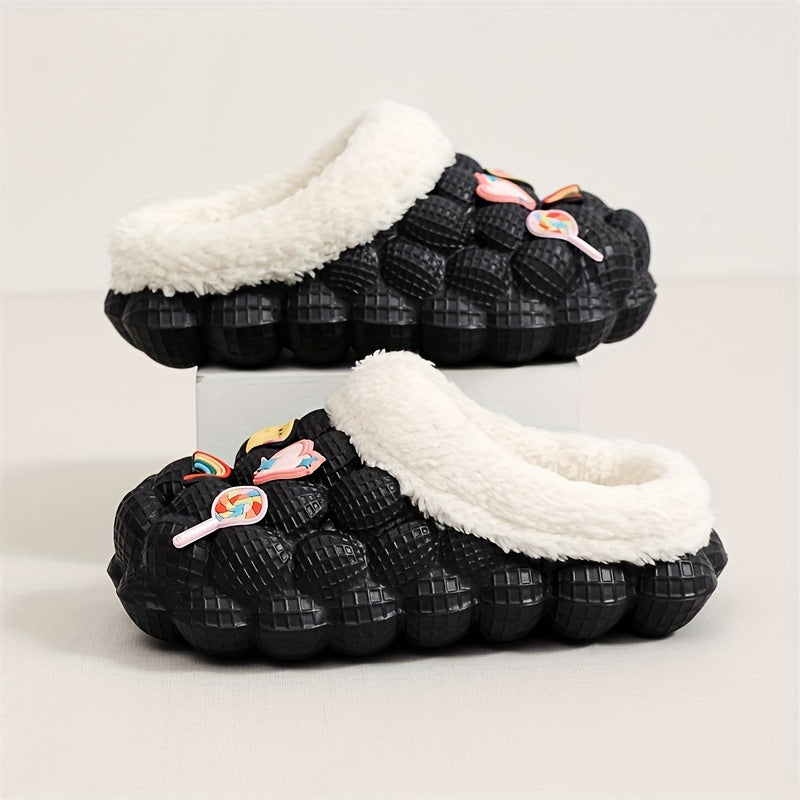 Cute Cartoon Plus Fleece House Shoes - Soft, Non-Slip, Comfortable, and Warm Indoor Walking Shoes for Girls in Autumn and Winter