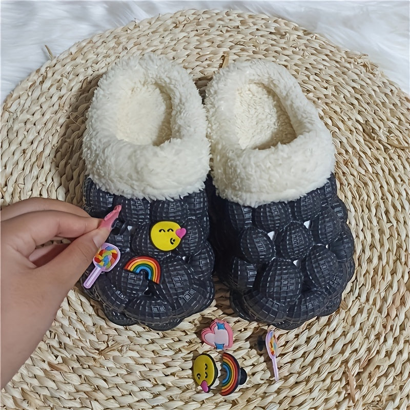 Cute Cartoon Plus Fleece House Shoes - Soft, Non-Slip, Comfortable, and Warm Indoor Walking Shoes for Girls in Autumn and Winter