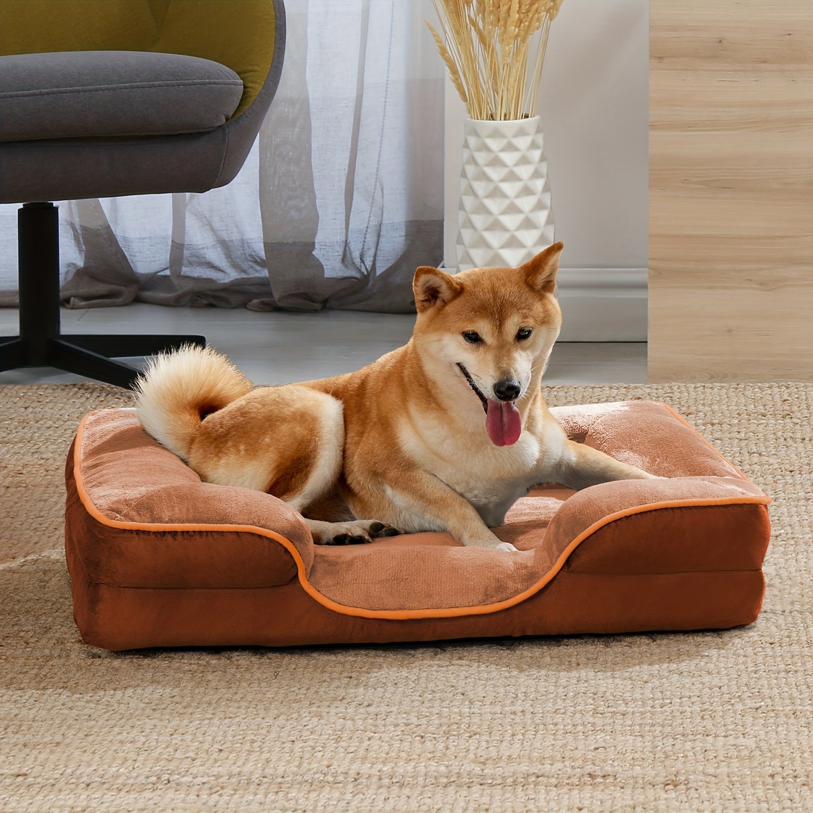 Large Luxury Orthopedic Dog Bed - Washable Sofa Bed with Supportive Foam, Detachable Cover, Waterproof Lining, and Non-slip Bottom for Small to Large Dogs in 4 Sizes