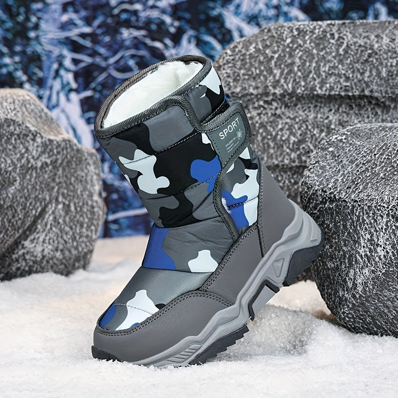 Youngsters' Winter Camo Snow Boots - High-Top, Warm & Cozy for Boys and Girls, Perfect for Outdoor Adventures