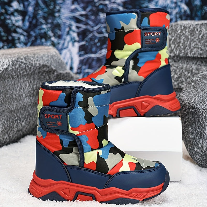 Youngsters' Winter Camo Snow Boots - High-Top, Warm & Cozy for Boys and Girls, Perfect for Outdoor Adventures