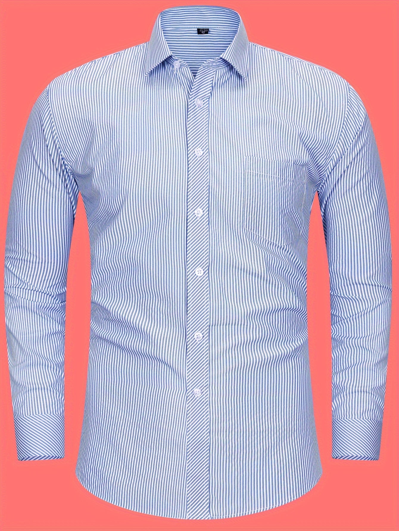 Classic Men's Long Sleeve Striped Shirt - Polyester Non-Stretch Fabric, Button Detail, Casual & Business Style Essential