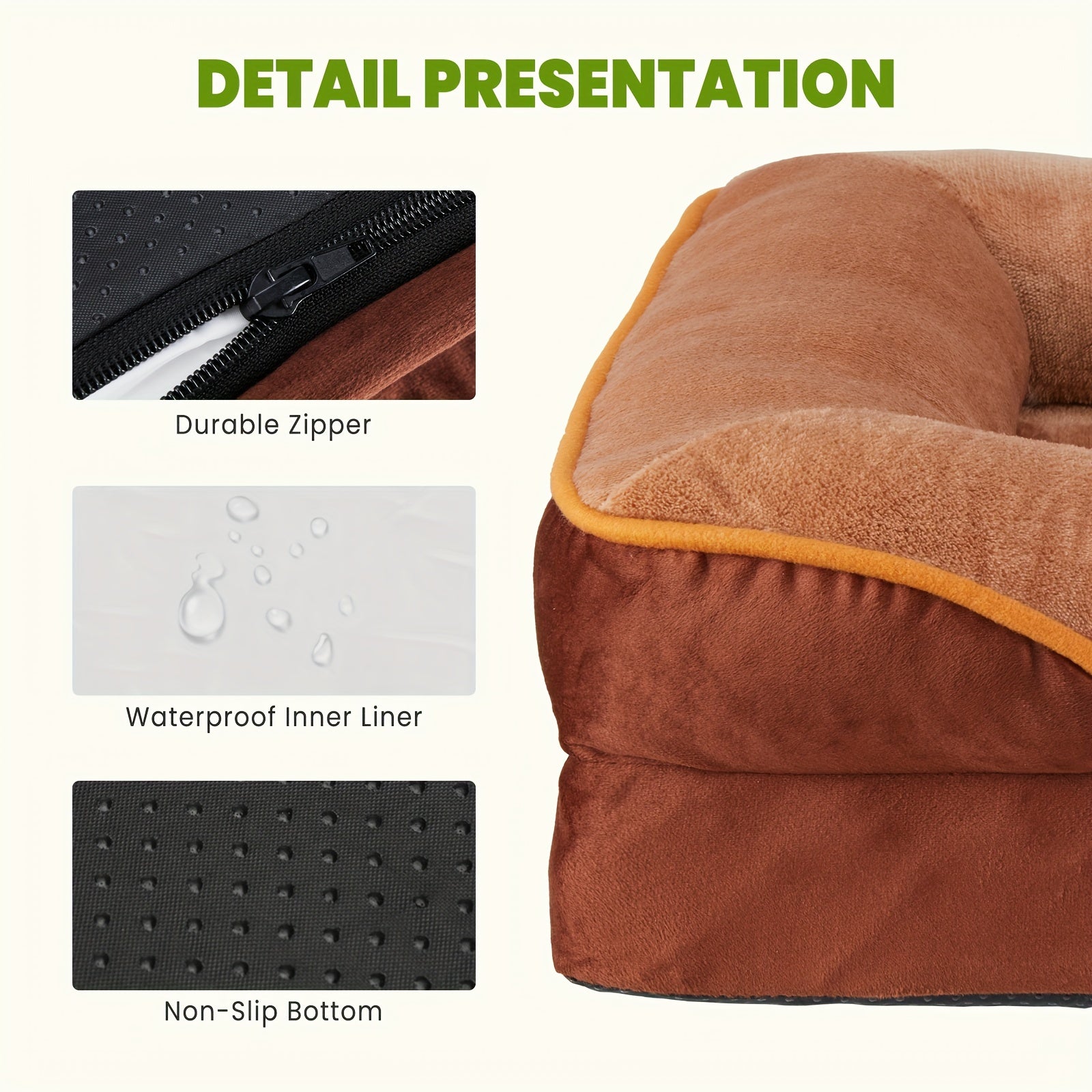 Large Luxury Orthopedic Dog Bed - Washable Sofa Bed with Supportive Foam, Detachable Cover, Waterproof Lining, and Non-slip Bottom for Small to Large Dogs in 4 Sizes