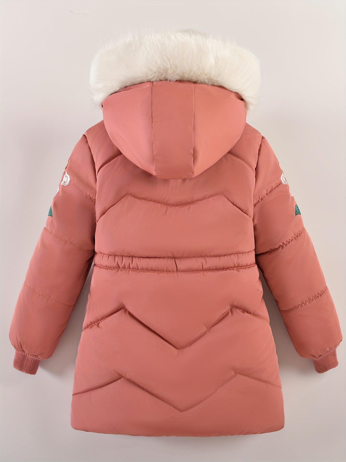 Girls Winter Puffer Jacket, Thick Coat With Hood, Casual Style, Warm Outerwear With Fur Trim Hood