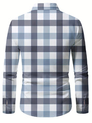 One Stylish Men's Breathable Plaid Button-Up Long Sleeve Shirt for Spring/Fall - Casual Collar Style