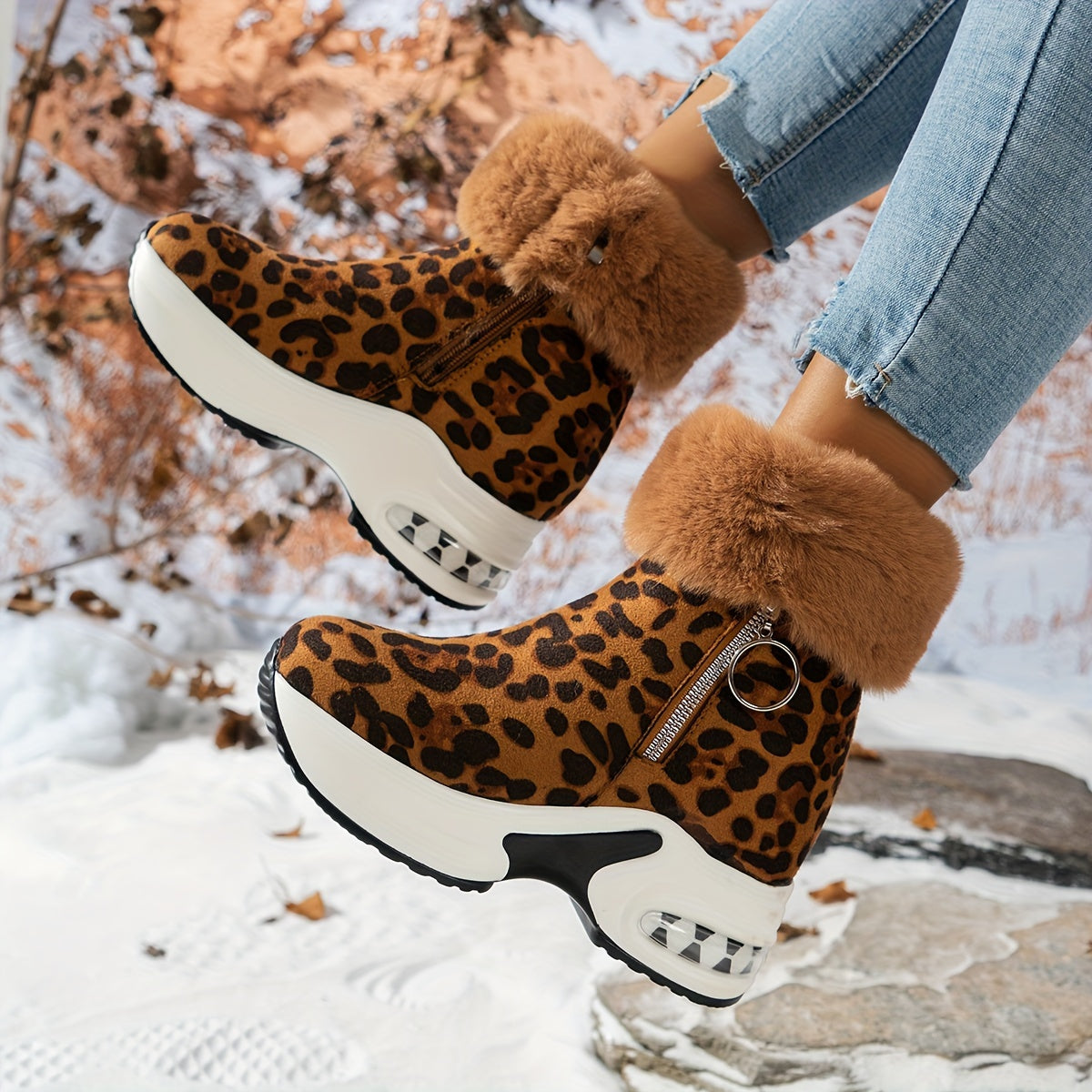 Women's Platform Short Boots, Comfortable Side Zipper Ankle Boots, Stylish Plush Lined Boots