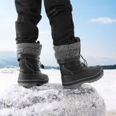 Boys Girls Snow Boots Waterproof Outdoor Warm Cozy Anti-Slip Mid Calf Faux Fur Lining Insulated Winter Shoes for Little/Big Kids