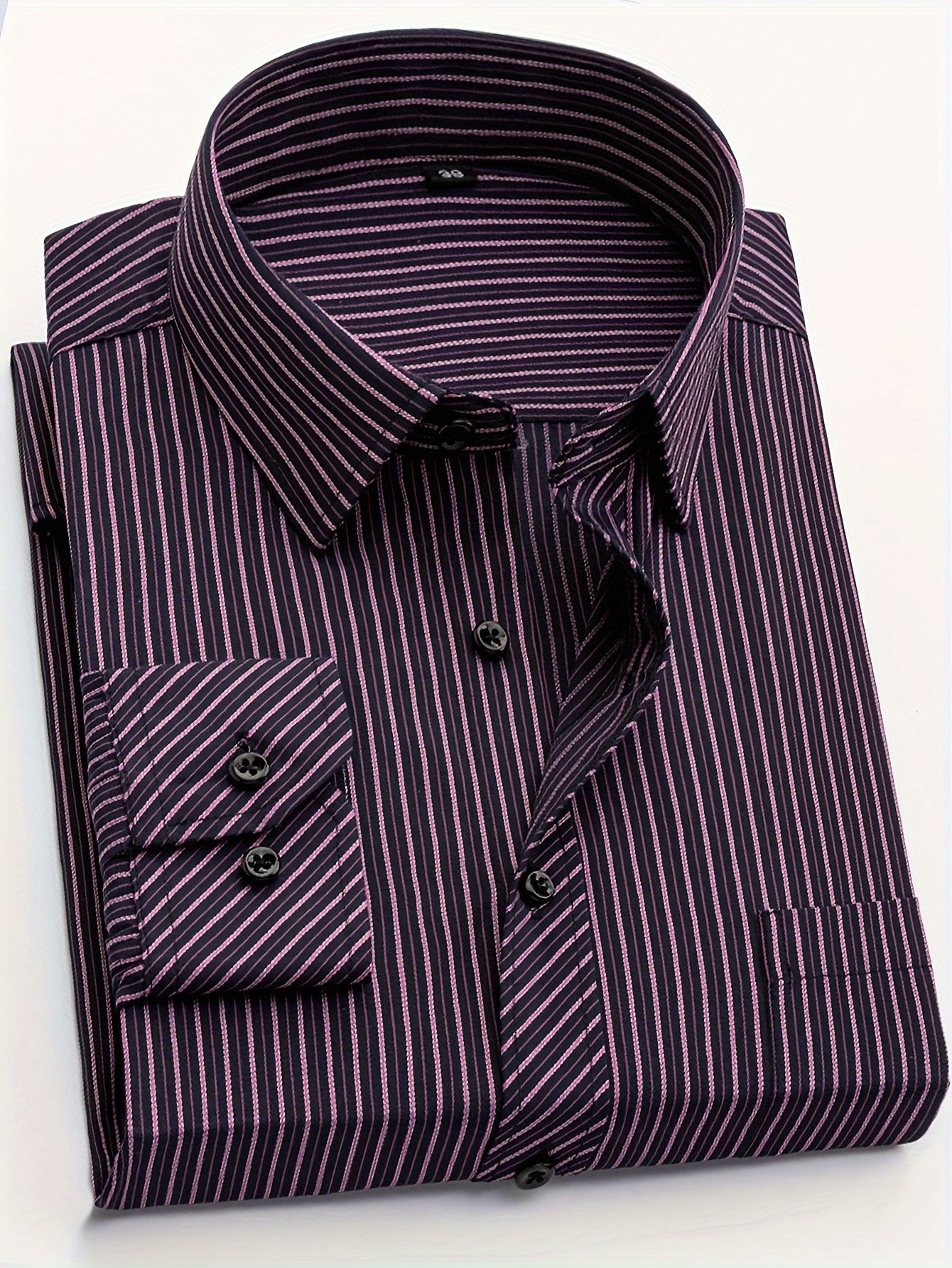 Classic Men's Long Sleeve Striped Shirt - Polyester Non-Stretch Fabric, Button Detail, Casual & Business Style Essential