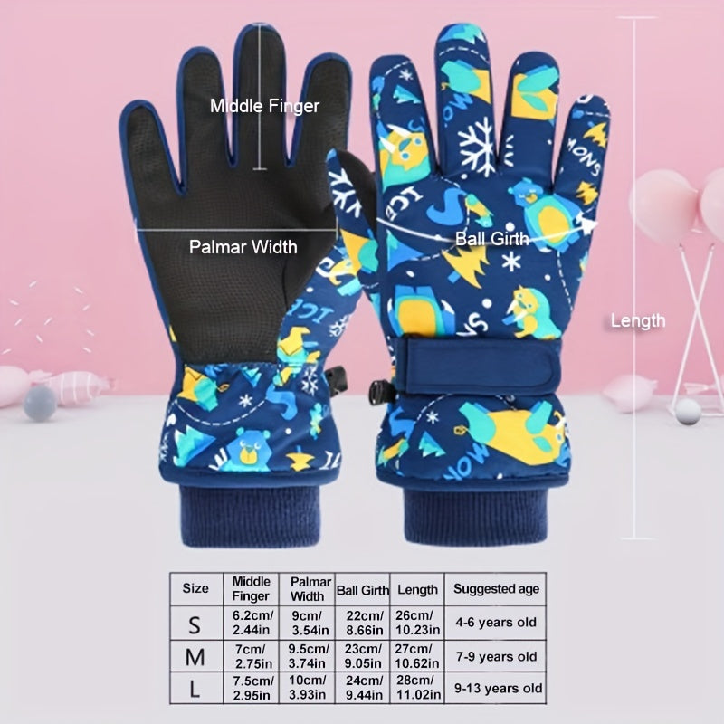 Thermal Winter Kids' Ski Gloves - Ultra Warm, Windproof, Coldproof, Waterproof, and Insulated with Plus Velvet Thickening for Enhanced Grip and Comfort - Ideal for Children Aged 4 and Above