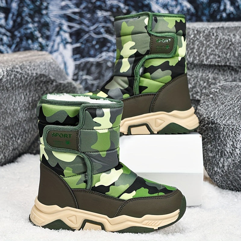 Youngsters' Winter Camo Snow Boots - High-Top, Warm & Cozy for Boys and Girls, Perfect for Outdoor Adventures