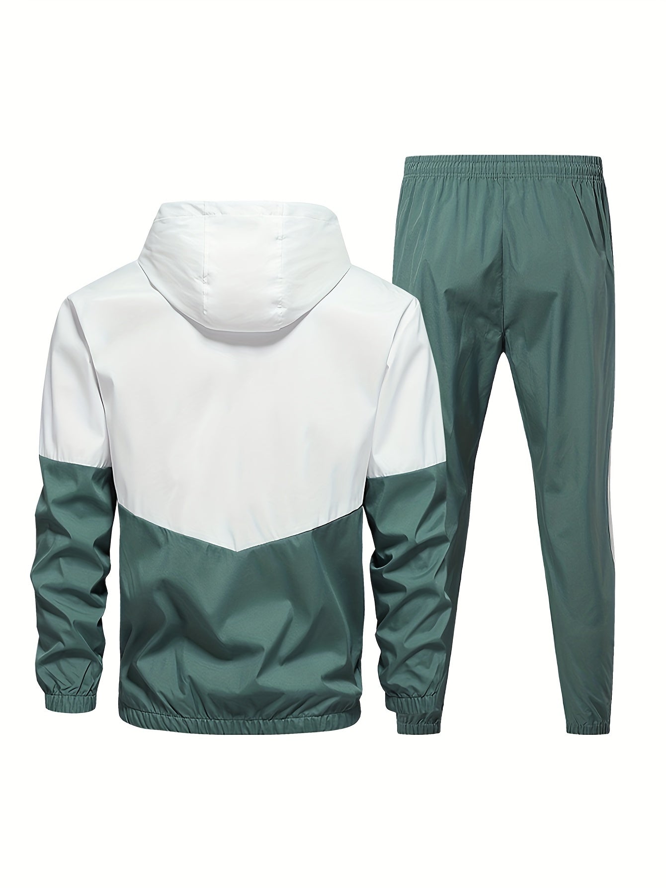 2-Piece Mens Athletic Wear Set - Premium Hooded Jacket and Comfortable Pants with Elastic Waistband, Trendy Color Block Design, Perfect for Spring/Autumn, Youth Fashion Trend, Casual and Sports Style