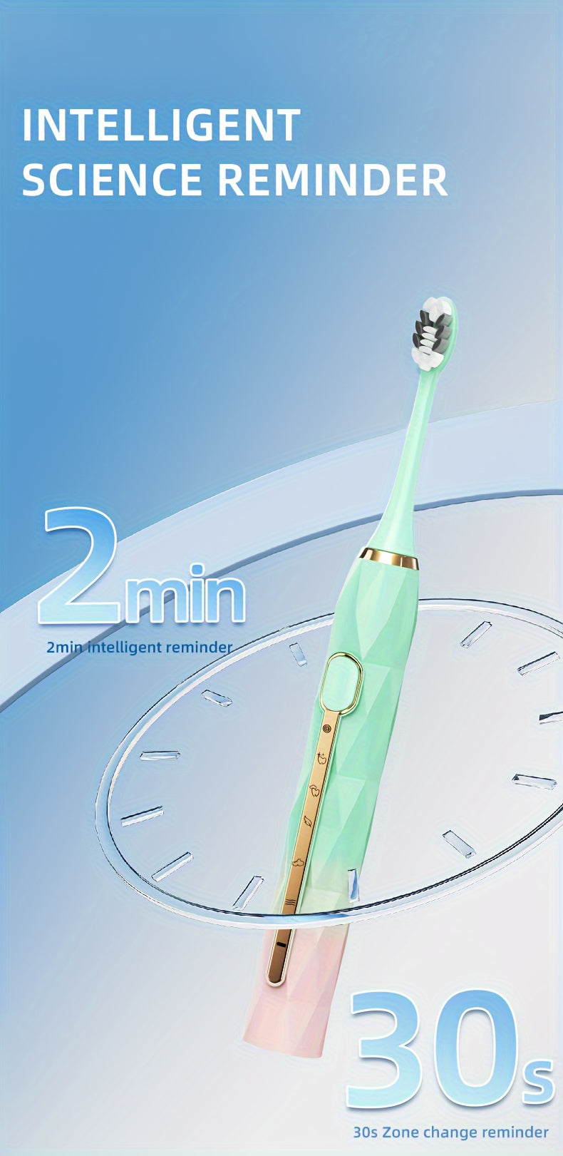 IPX8 Waterproof Acoustic Electric Toothbrush USB Rechargeable Couple Rechargeable Metal Shaft Adult Man And Woman Rechargeable Toothbrush Intelligent Timer 10 Replaceable Toothbrush Heads 5 Colors A Toothbrush Base A Portable