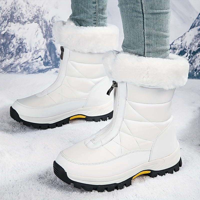 Comfortable Women's Plush Lined Platform Snow Boots, Fashion Front Zipper Outdoor Boots