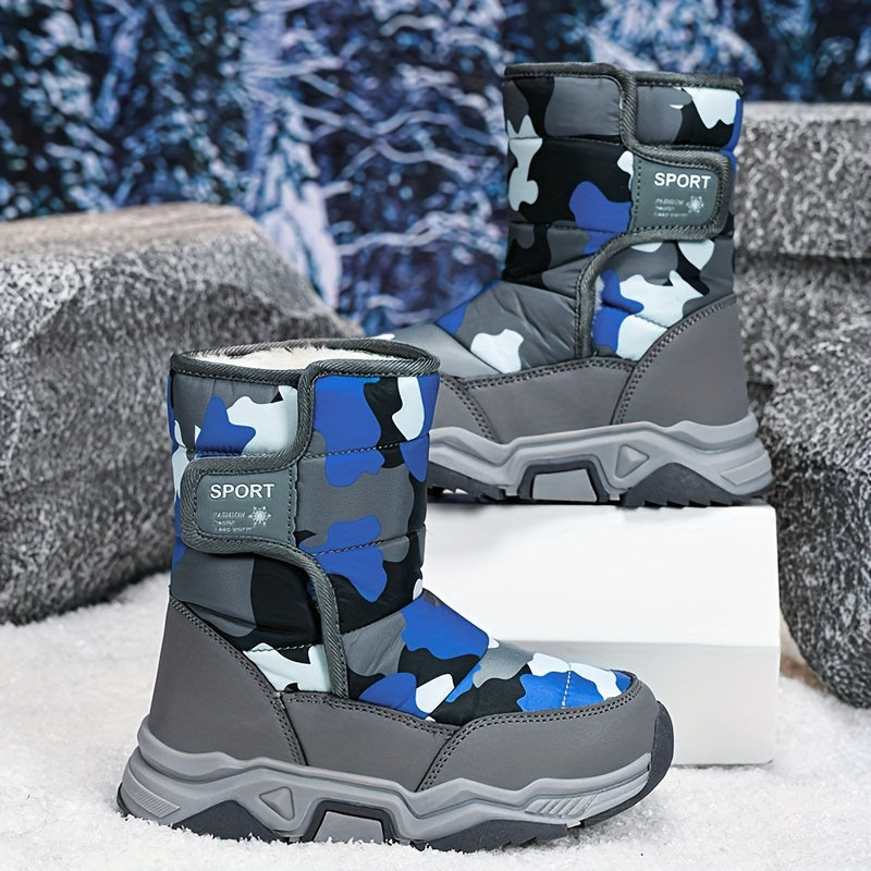 Youngsters' Winter Camo Snow Boots - High-Top, Warm & Cozy for Boys and Girls, Perfect for Outdoor Adventures