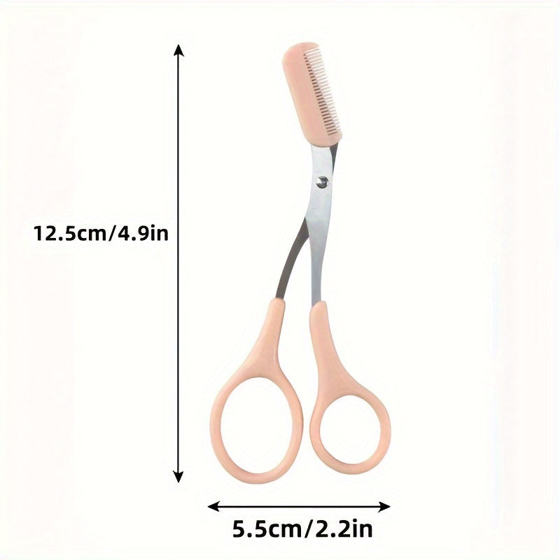 Pink Eyebrow Trimming Scissors With Built-In Comb - Stainless Steel, Precision Grooming Tool For Perfect Brows