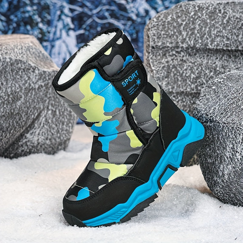 Youngsters' Winter Camo Snow Boots - High-Top, Warm & Cozy for Boys and Girls, Perfect for Outdoor Adventures