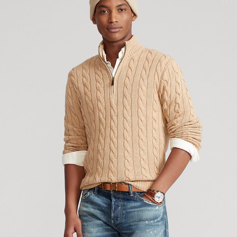 Men's Half-height Zip Twist Knit Sweater