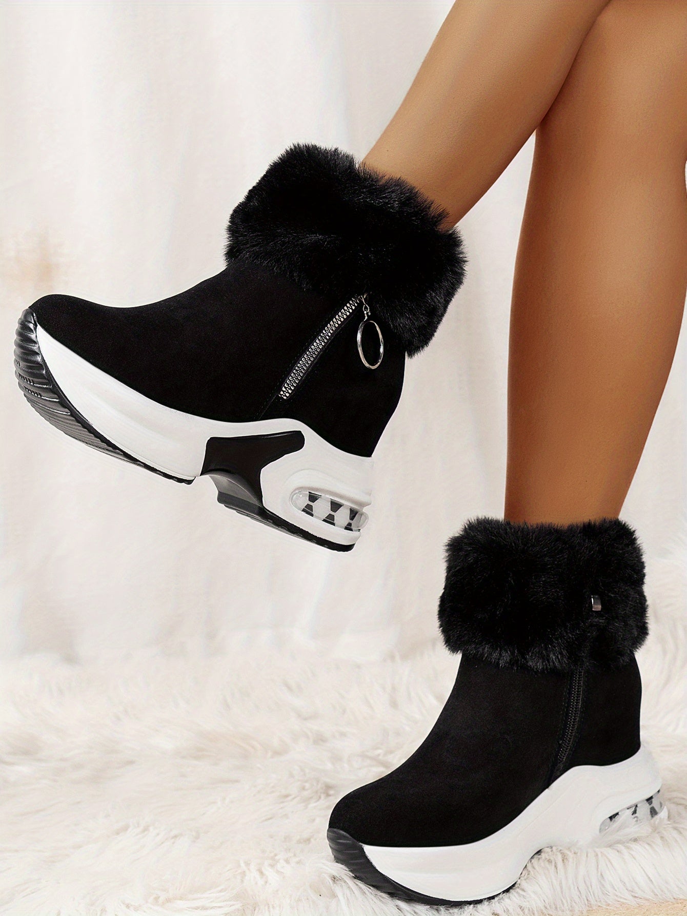 Women's Platform Short Boots, Comfortable Side Zipper Ankle Boots, Stylish Plush Lined Boots