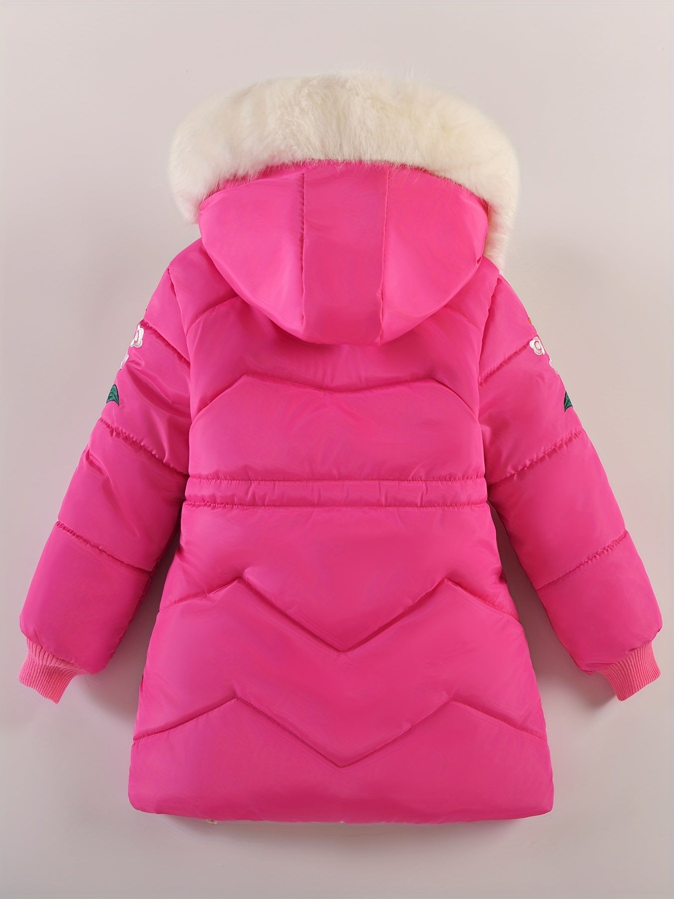 Girls Winter Puffer Jacket, Thick Coat With Hood, Casual Style, Warm Outerwear With Fur Trim Hood