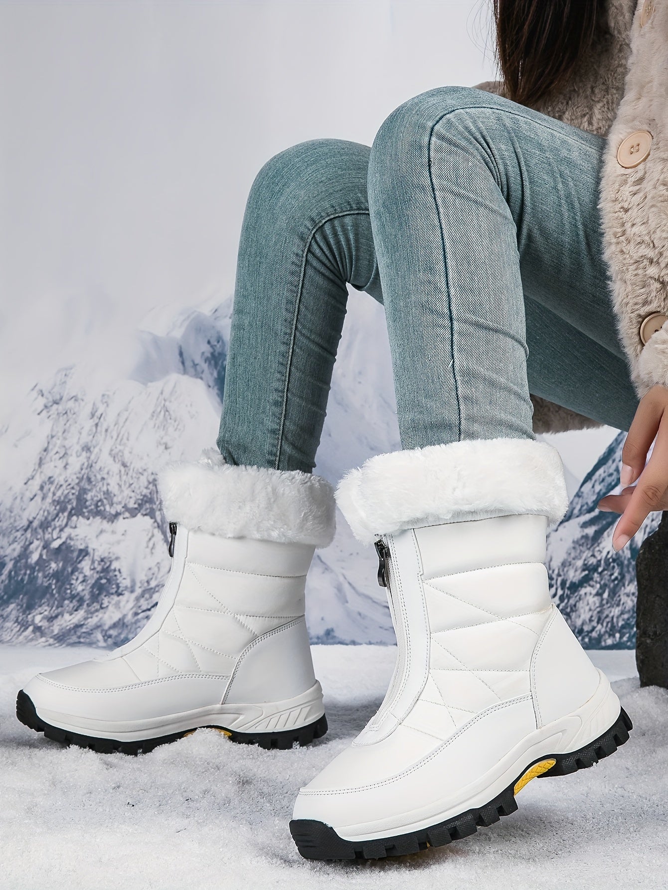 Comfortable Women's Plush Lined Platform Snow Boots, Fashion Front Zipper Outdoor Boots