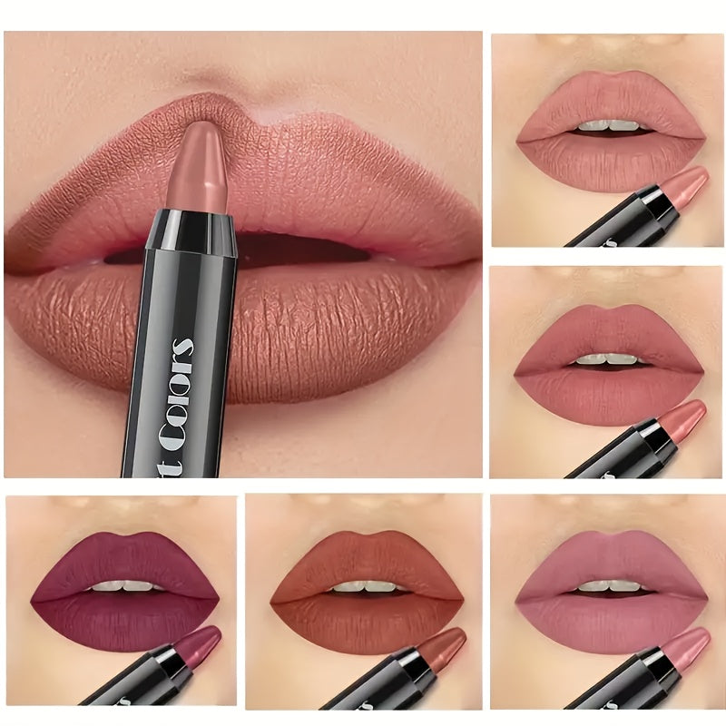 6Pcs Crayon Matte Lipstick Set Nude Smooth Lip Stick Waterproof Long Lasting Lipstick Velvet Professional Lip Crayon Matte Lip Gloss Stain Makeup Set for Halloween