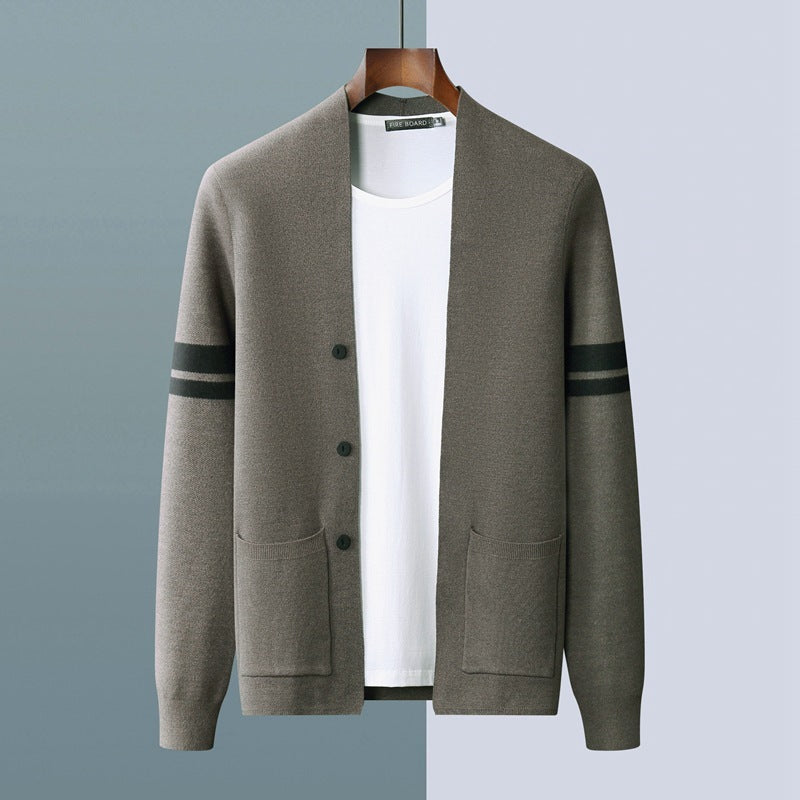 Men's Fall Winter Fashion V-neck Casual Wool Knitted Sweater Coat