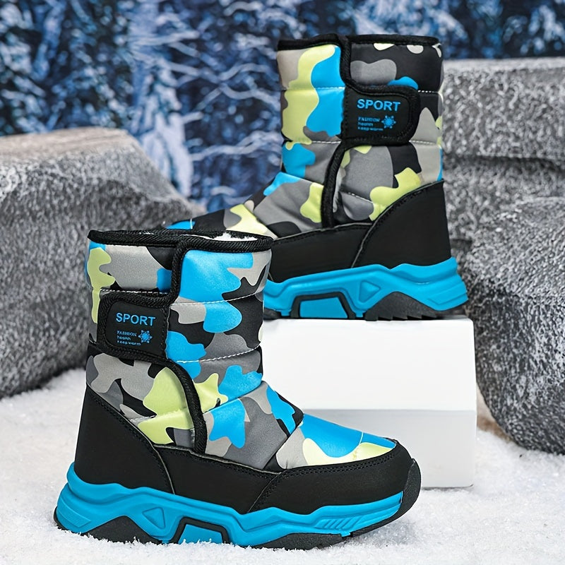 Youngsters' Winter Camo Snow Boots - High-Top, Warm & Cozy for Boys and Girls, Perfect for Outdoor Adventures