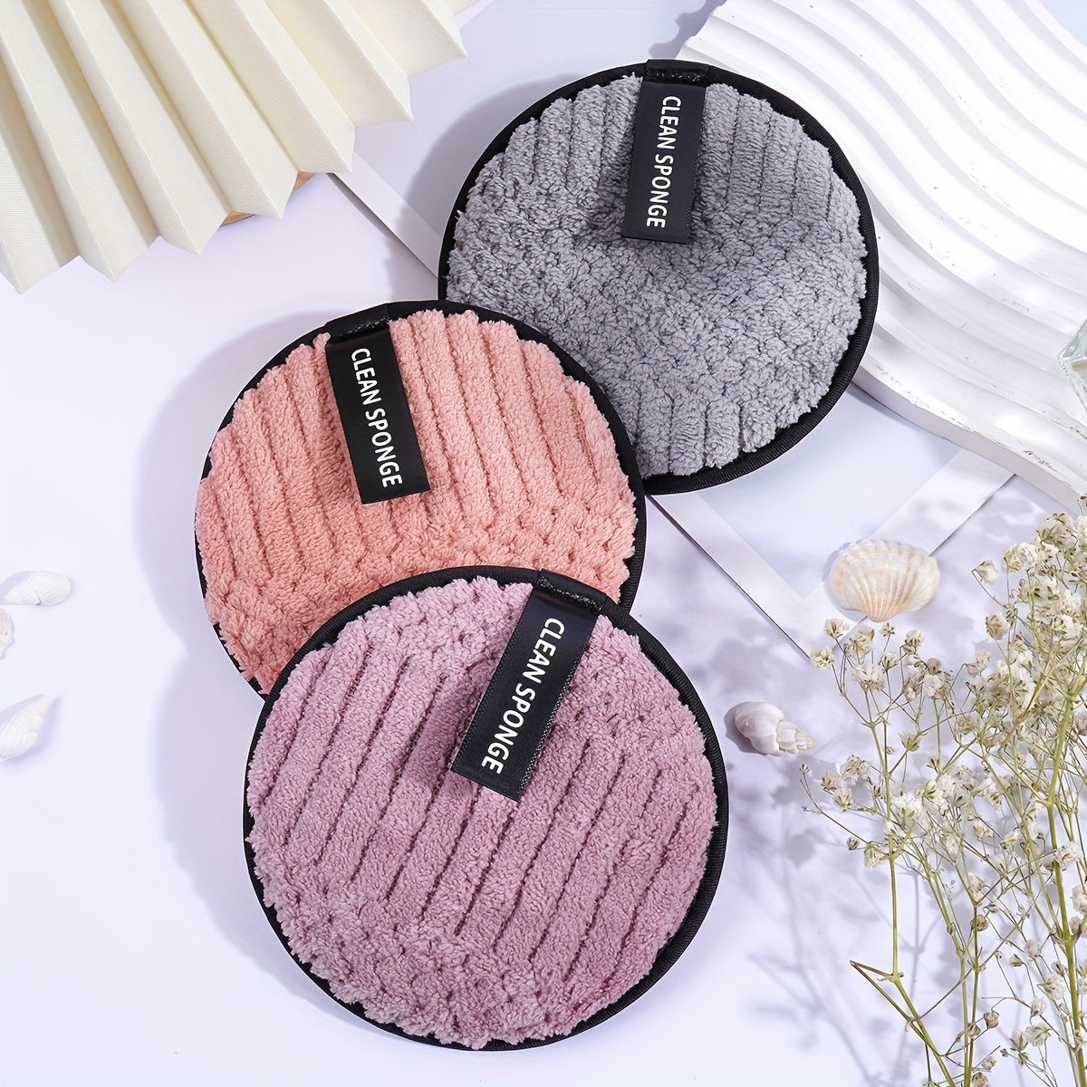 3pcs Soft Lazy Makeup Remover Puff, Gentle Facial Cleansing Pads