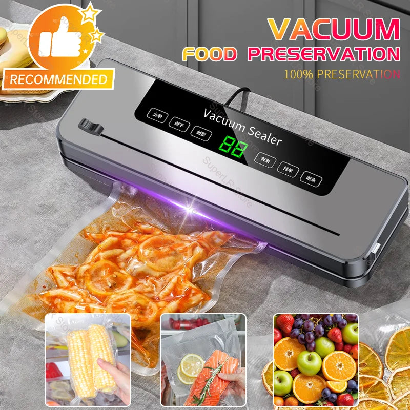 Electric Vacuum Sealer Built-in Cutter Kitchen Food Storage Seal Touch Button Dry/Wet Food Sealing Packaging Strips 10 Bags