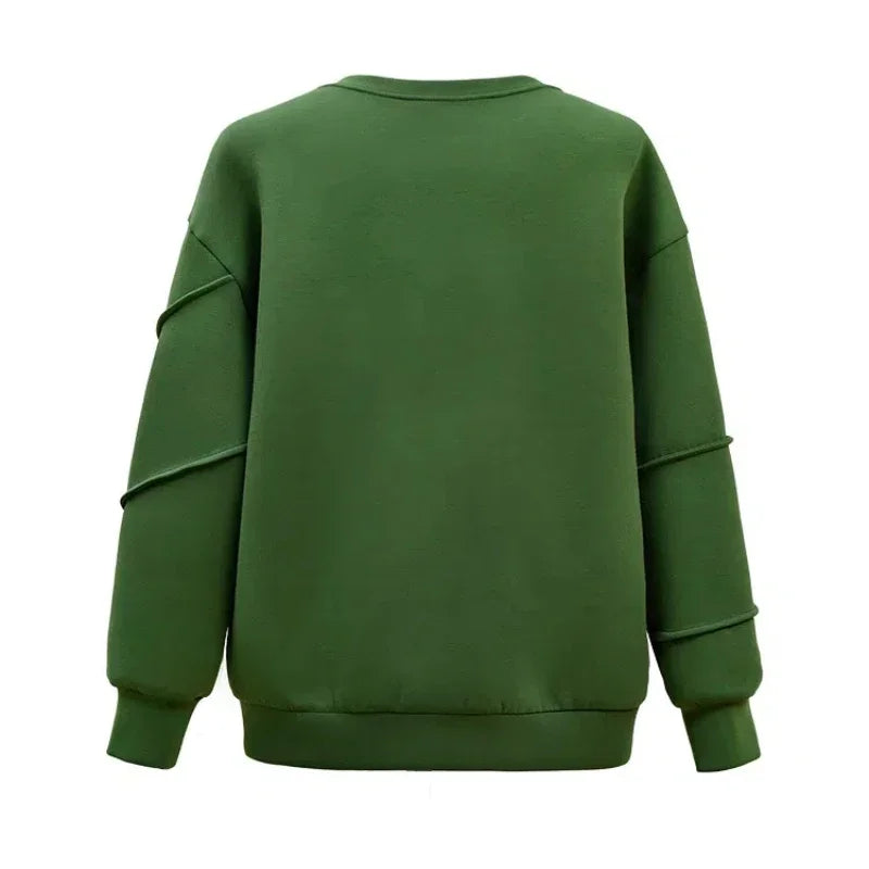 Green Hoodies Women Fashion O Neck Long Sleeve Tops Autumn New Casual Elegant Women's Oversized Sweatshirt Basic Clothes