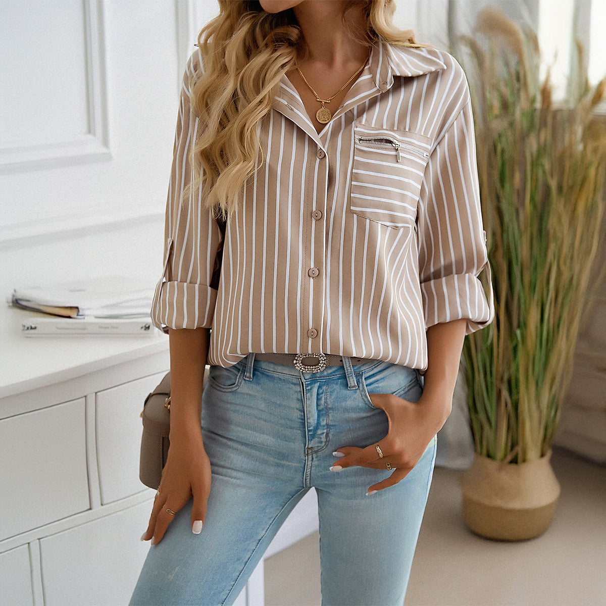 Loose striped long sleeved shirt