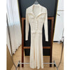 Ivory fishtail maxi dress delicate and elegant ribbed knit long sleeve dress