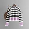 Women's striped long sleeved round neck knitted sweater top for women