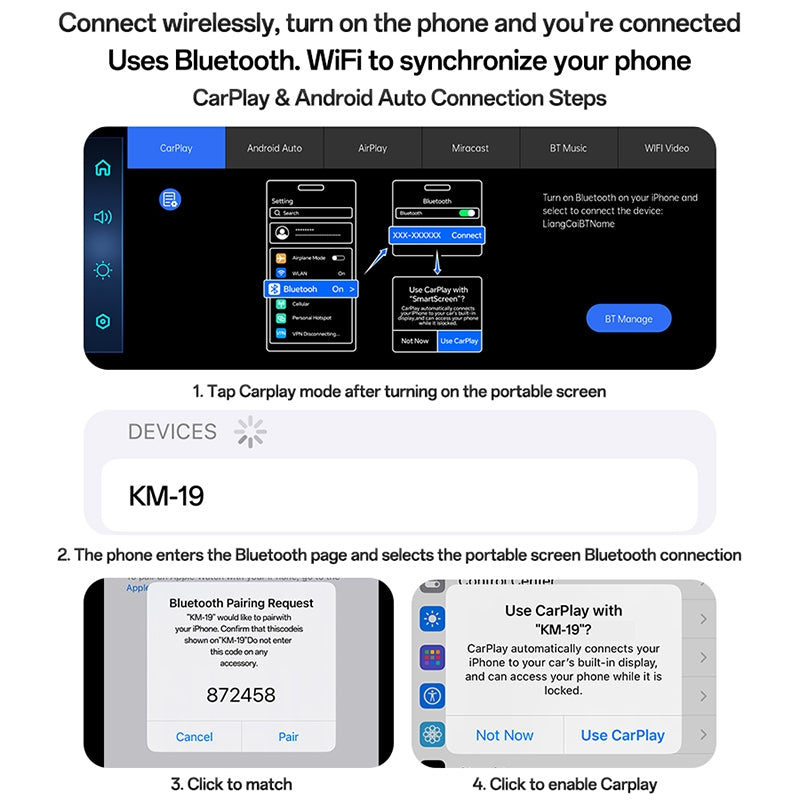 Yesido Center Console CarPlay Portable Car Video Navigation with Driving Recorder