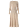 Long sleeved design with curved buttons heavy-duty elastic round neck mid east wind long dress