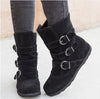 Winter buckled calf women's boots, winter women's warm zipper boots, plain flat shoes, large size women's casual boots