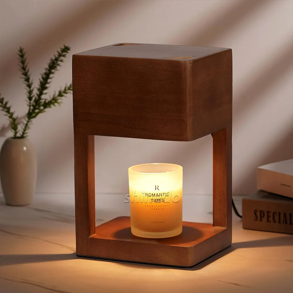 Simple Dimmable Solid Wood Lamp Body Electric Candle Warmer Lamp Wax Melt Lamps for Bedroom Hotel Night Lights